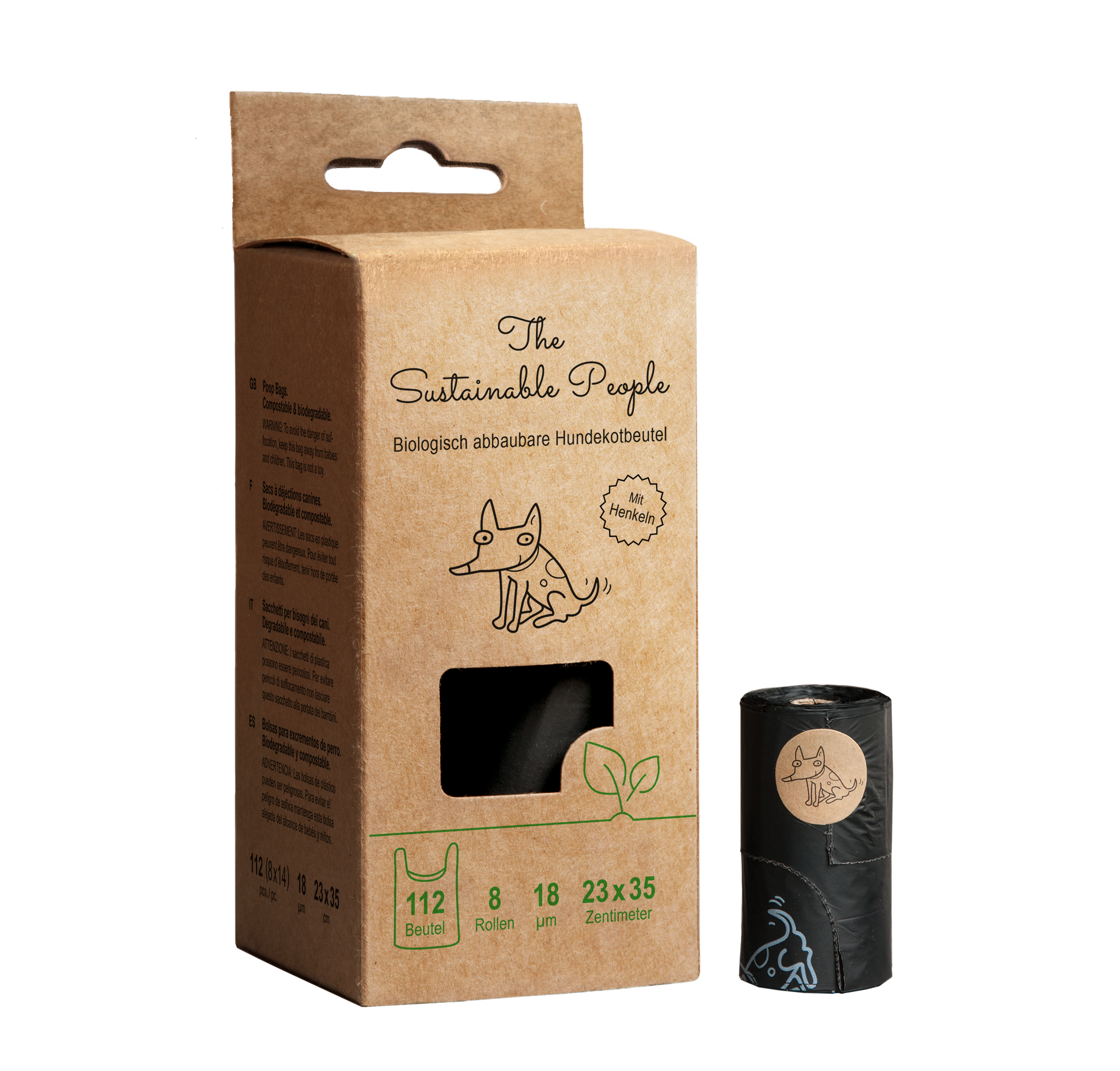 The Sustainable People Biologisch Abbaubare Hundekotbeutel mit Henkeln (8x14 Beutel) 1 2070 Verpackung Freisteller